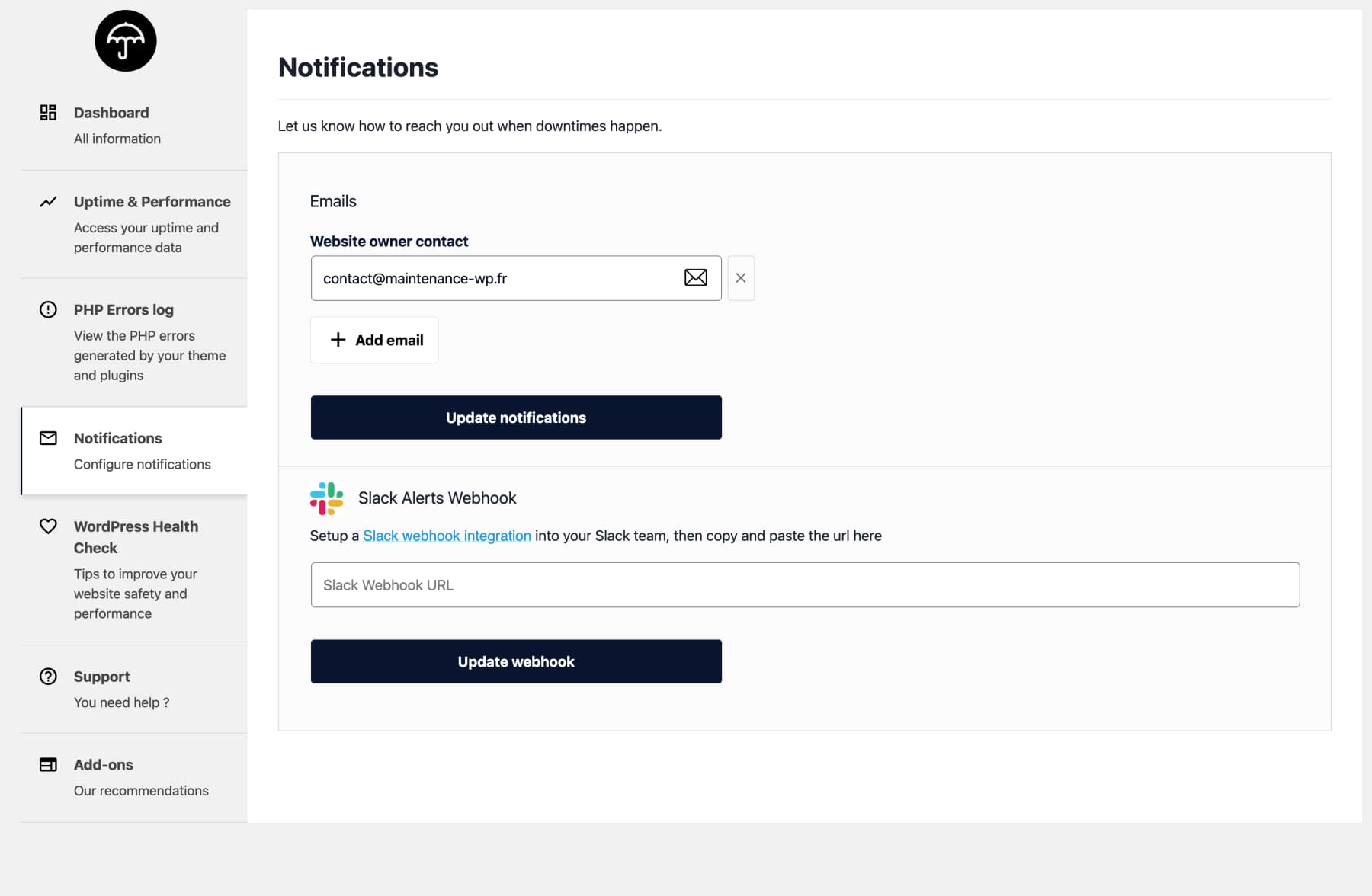 Notifications WP Umbrella