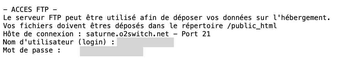 Des identifiants FTP fournis par un hébergeur web.