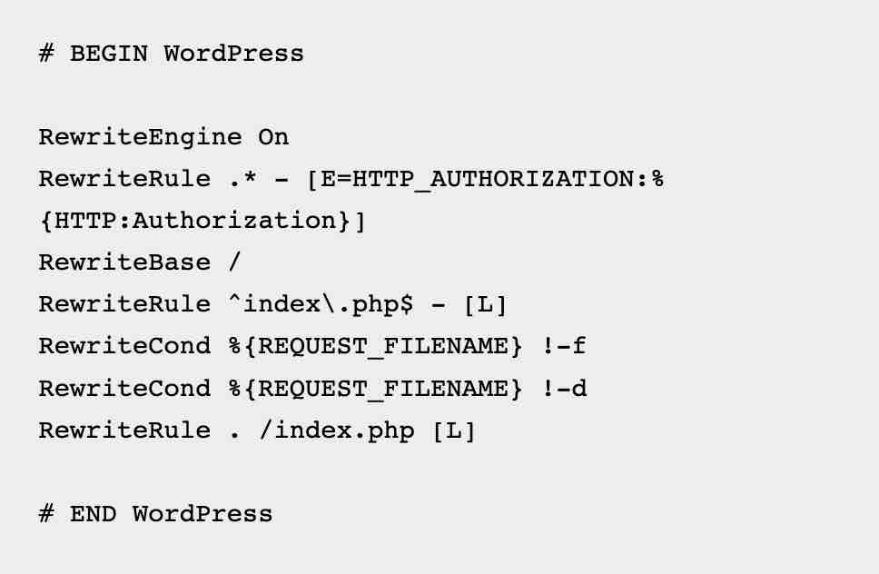 Un exemple de fichier .htaccess proposé par WordPress.