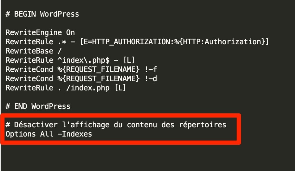 Une directive présente dans un fichier .htaccess.