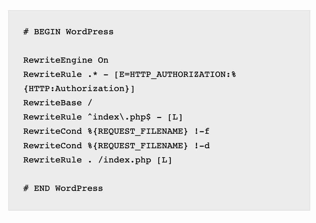 Un fichier .htaccess de base généré par WordPress.