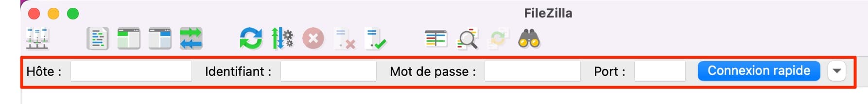 Connexion au client FTP Filezilla pour effectuer une sauvegarde d'un site WordPress.