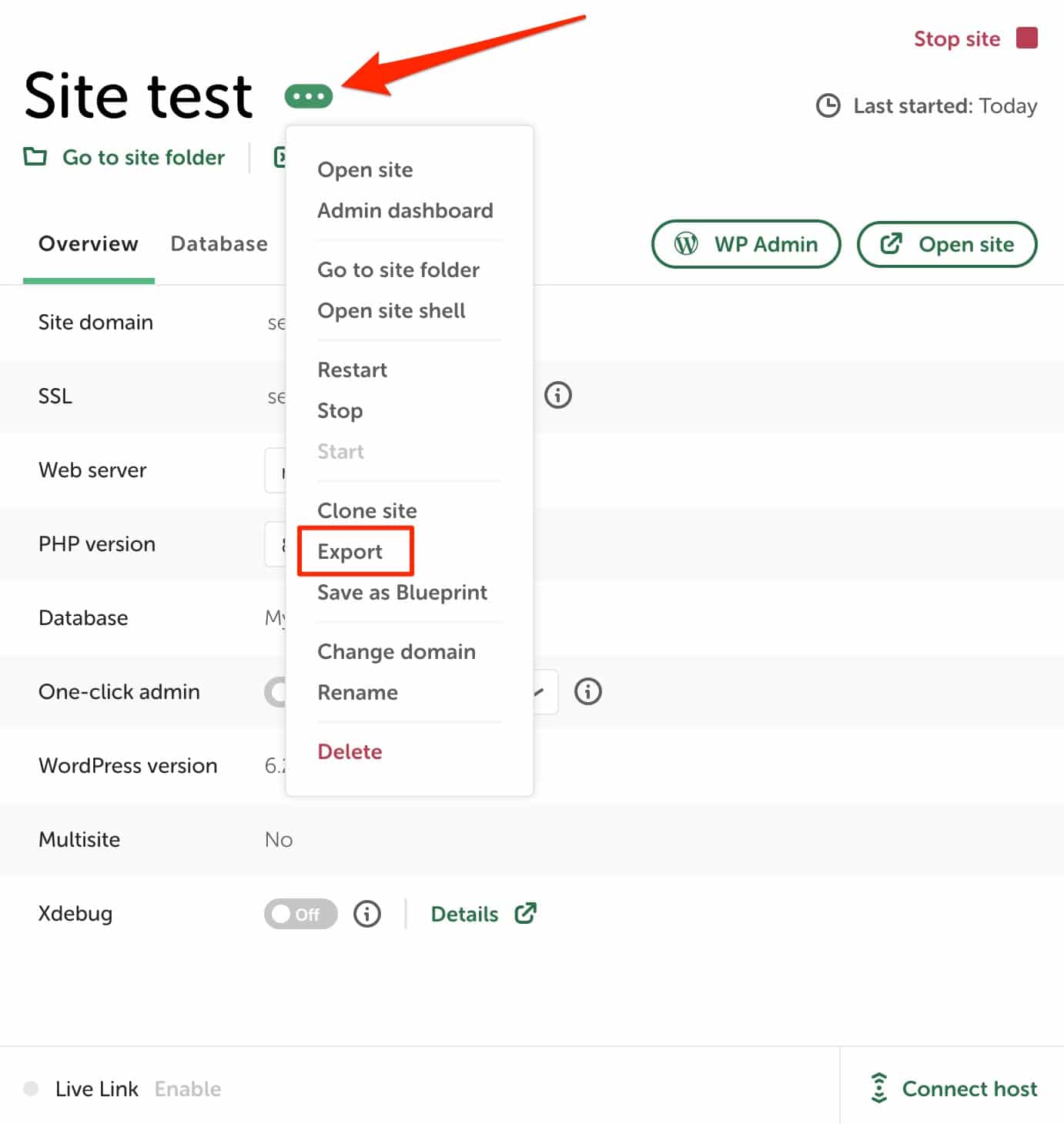 Export d'un site sur Local by Flywheel.