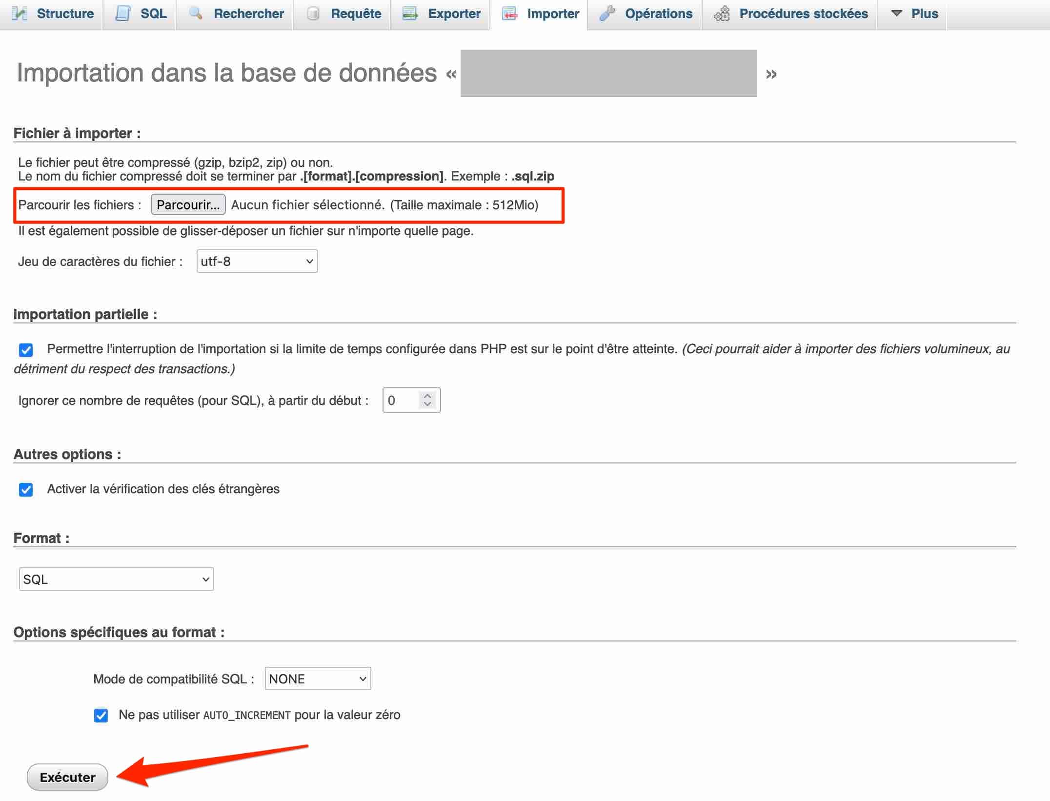 Import d'une base de données depuis phpMyAdmin.