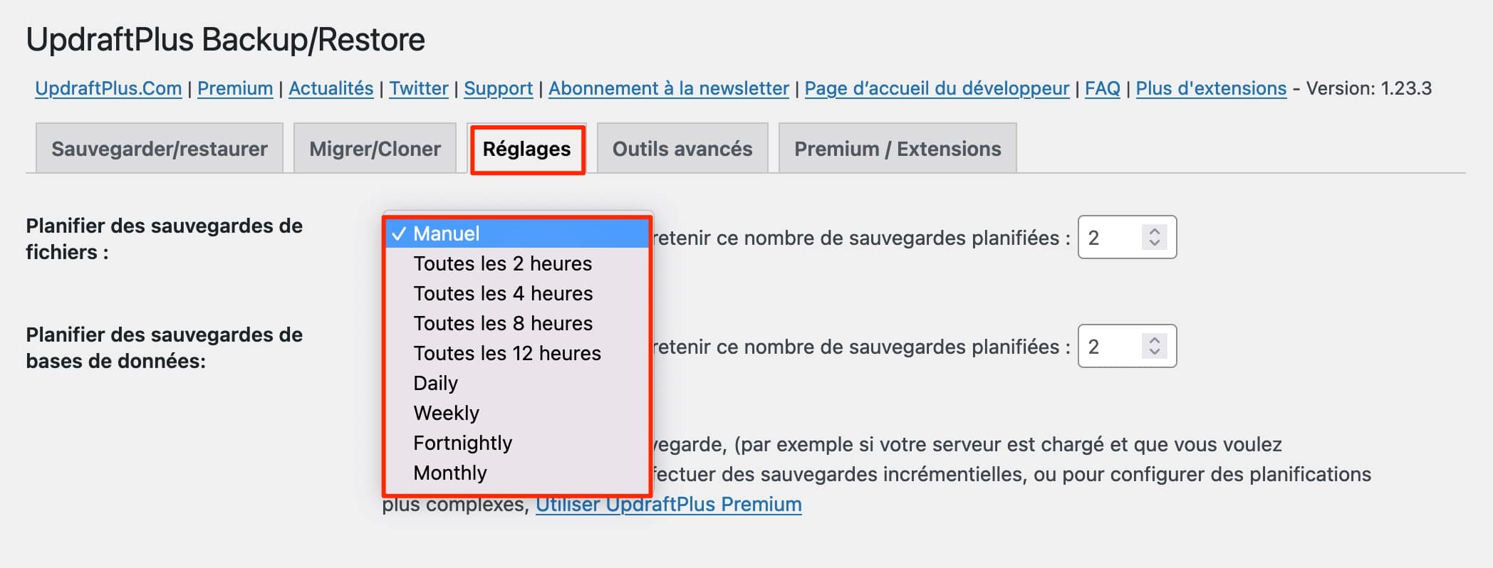 UpdraftPlus dispose d'une fonctionnalité de sauvegarde automatique.