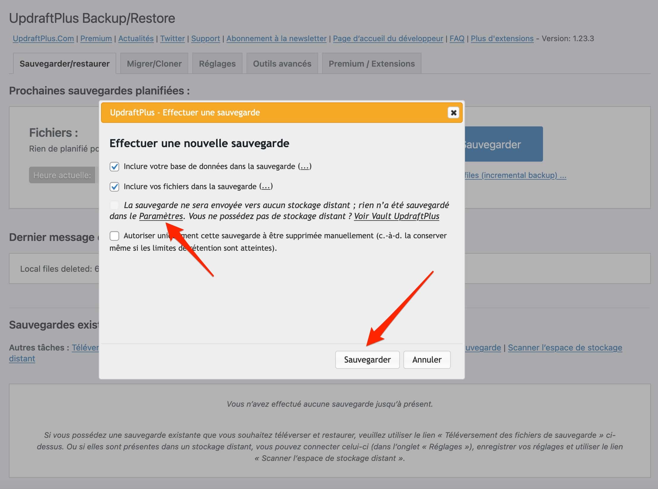 UpdraftPlus permet de choisir les éléments de votre site lorsque vous allez sauvegarder un site WordPress.