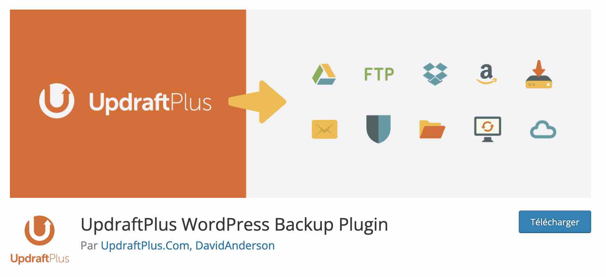 L'extension UpdraftPlus permet de réaliser une sauvegarde de votre site WordPress.