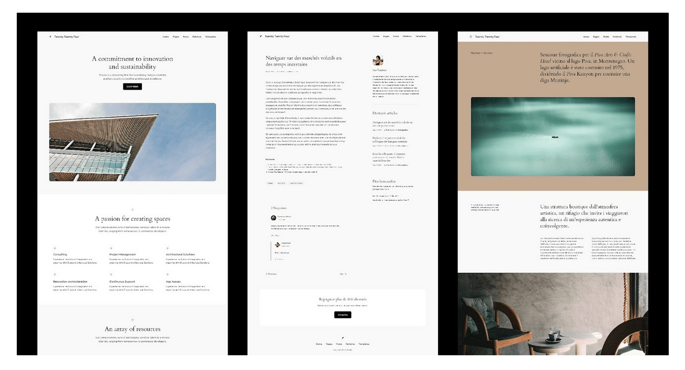 Les démos proposées par le thème Twenty Twenty-Four de WordPress 6.4.