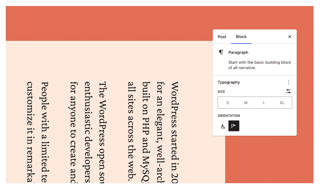 L'option Texte vertical de WordPress 6.4.