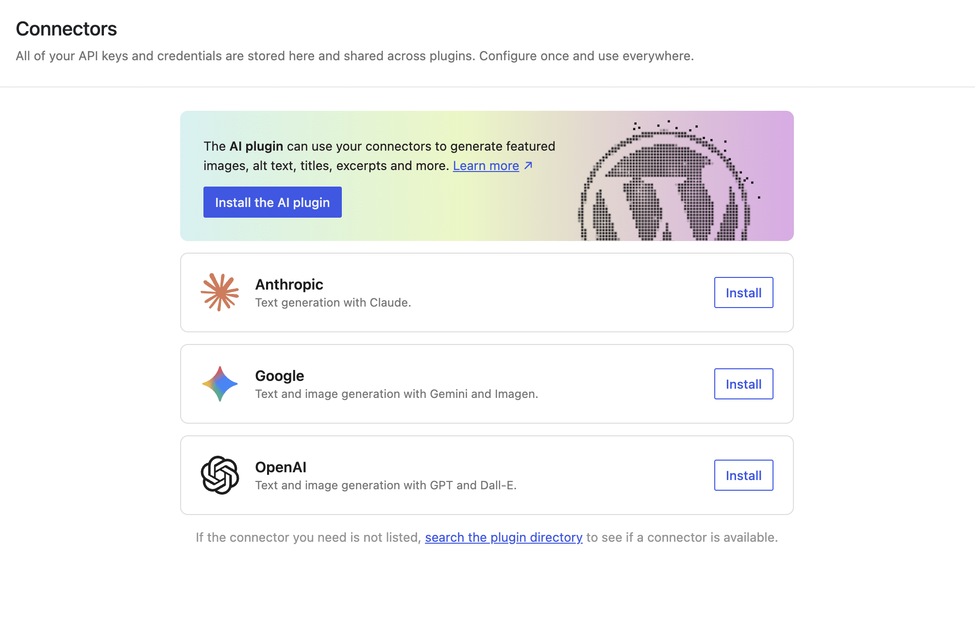 AI connectors on WordPress.
