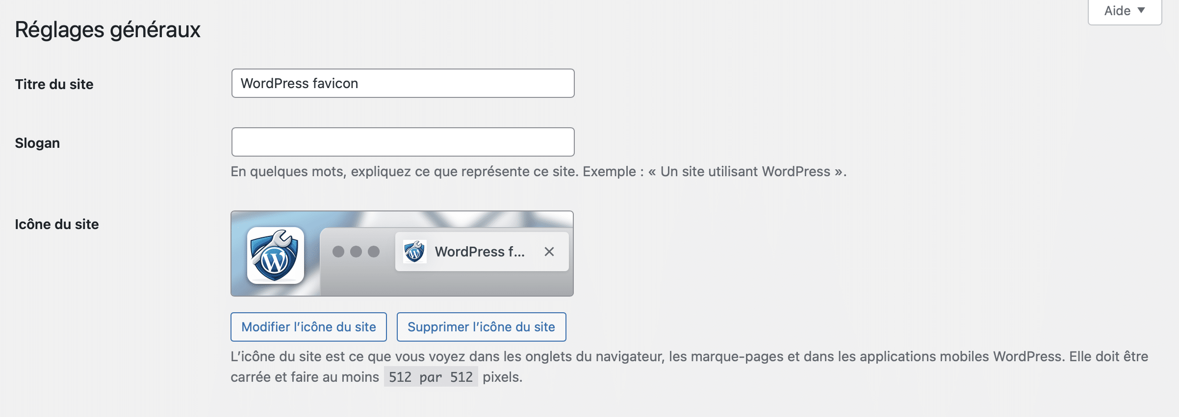 WordPress site icon menu.
