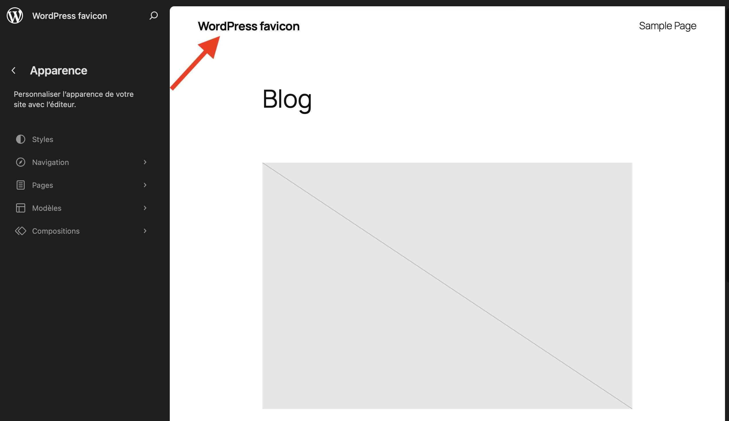 Site name in the WordPress Site Editor.