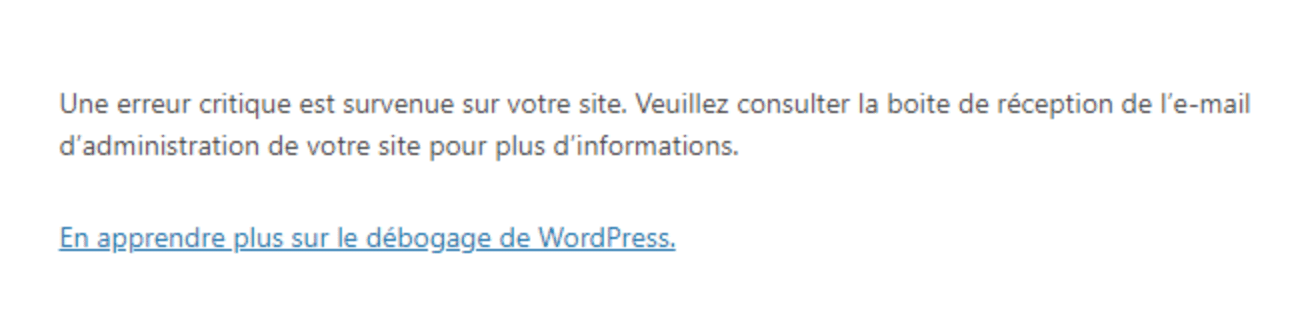 Message erreur critique WordPress.