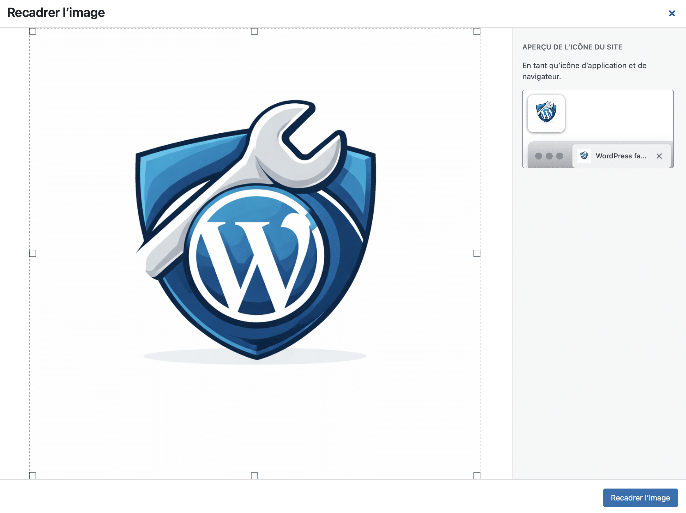 Reframing a favicon on WordPress.